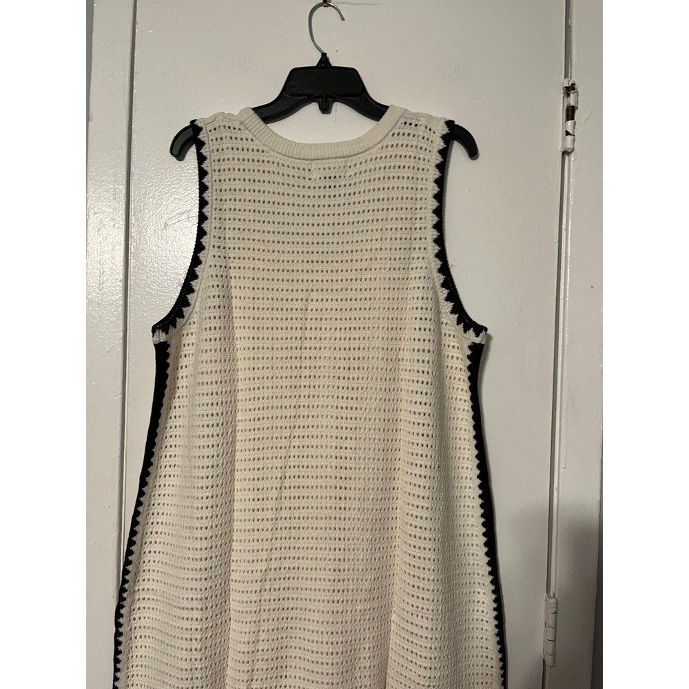 Universal Thread Cream Crochet Sleeveless Midi Sweater Dress Black Trim 2X NEW - Picture 10 of 11